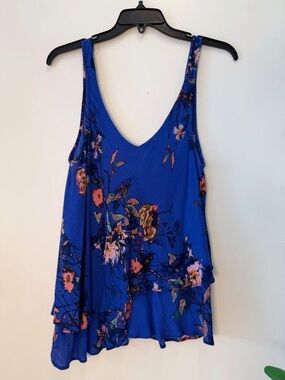 Blue Floral V-Neck Layered Camisole